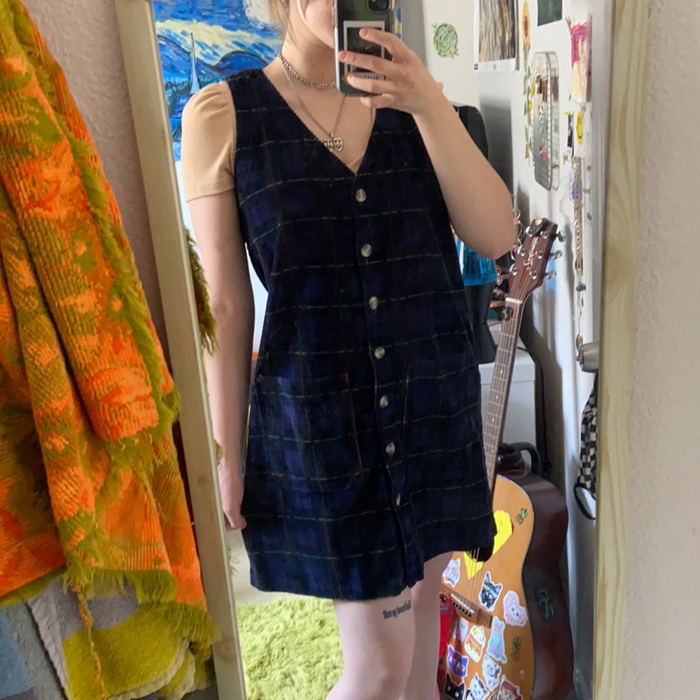Shaver lake| Vintage plaid pinafore corduroy dress